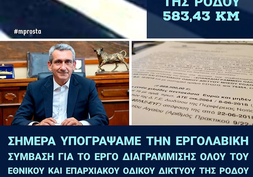 Η διαγράμμιση όλου του Εθνικού και Επαρχιακού Οδικού Δικτύου της Ρόδου, μήκους 584 χλμ, ξεκινά άμεσα