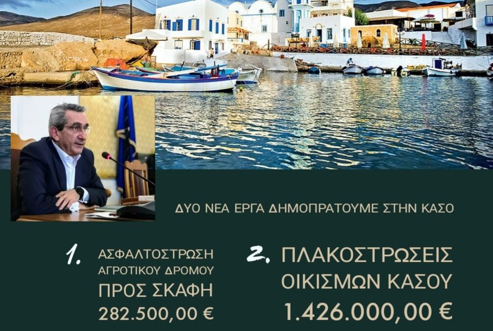 Πλακοστρώσεις και ασφαλτόστρωση δρόμου προς Σκάφη  στην Κάσο, από την Περιφέρεια Νοτίου Αιγαίου