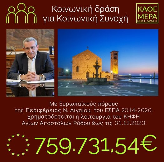 Αυξάνεται η χρηματοδότηση της λειτουργίας του ΚΗΦΗ Αγίων Αποστόλων Ρόδου από ευρωπαϊκούς πόρους της Περιφέρειας Νοτίου Αιγαίου